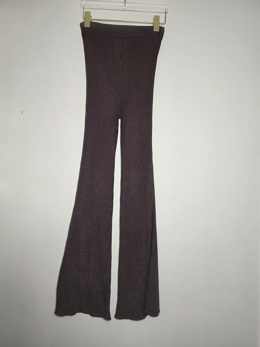 Calle Del Mar Chocolate Brown Flared Knit Trousers Size Small Aza Ziegler